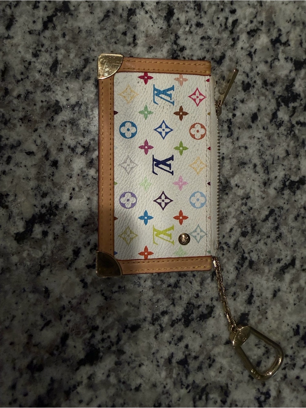 Louis Vuitton White Multicolor Monogram Key Pouch with Gold Hardware